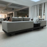 Modern Minimalist L-Shaped Modular Sofa with Integrated Side Table & Suspended Metal Base